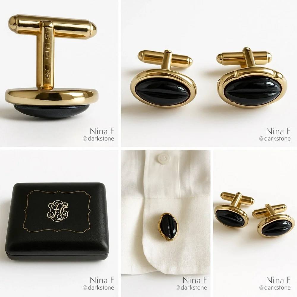 Vintage Shields Fifth Avenue Black Onyx-Style Cufflinks (Mid-1960s)
